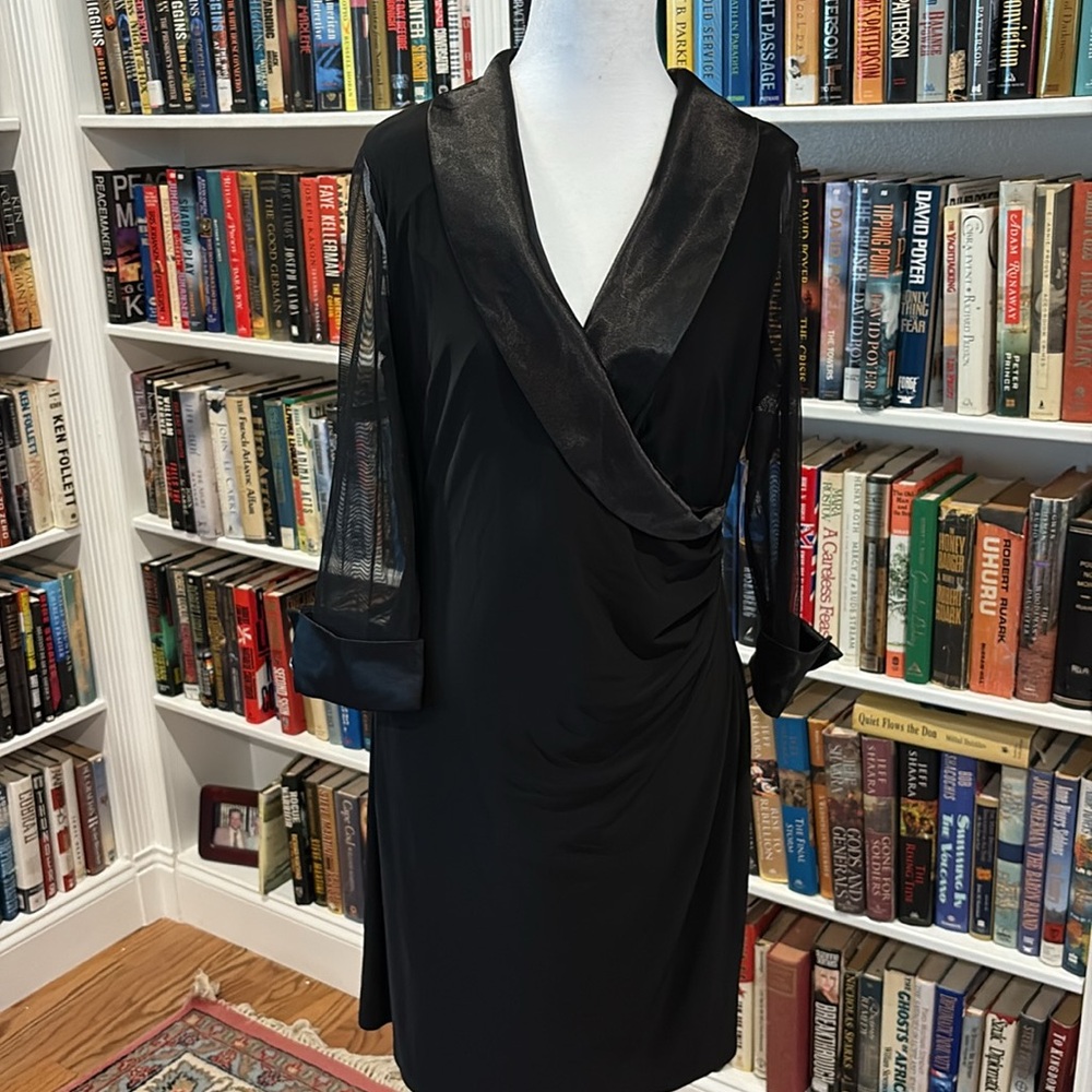 Jessica Howard NWT elegant little black dress with sheer 3/4 length sleeves